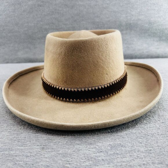 TEMPO FASHIONS DESIGNER - Beige Wool Indented Crown Size 7 1/8 Fedora Hat H7 - Picture 2 of 11